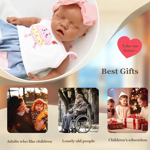 17.2in Full Silicone dark Brown Reborn Baby Dolls BOY Lifelike Sleeping Doll - Picture 4 of 7